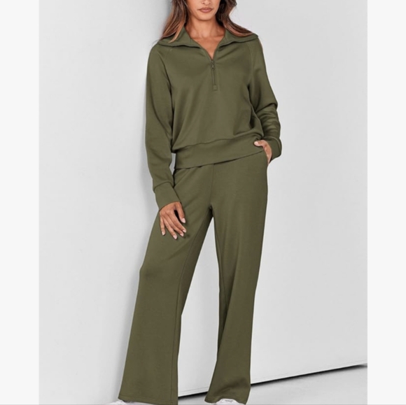 2 Piece Sweatshirt & Sweatpant Matching Set- Olive Size L - Picture 2 of 9